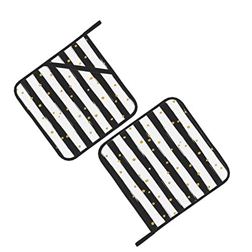 Gold Pseudo Glitter Effect On Black White Strip Hot Pads Heat Resistant Heat Resistant Pot Holders 2 Pcs Heat Resistant Pot Holders 8×8 Inch For Cooking And Baking #TOP1