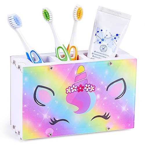 Kids Toothbrush Holders for Bathrooms Accessories Organizer, 3 Slots Toothbrush and Toothpaste Holder Slip Resistant Toothbrush Holders Storage with Drainage Hole