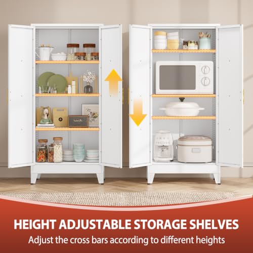 Image of PAOFIN 61 inch H Kitchen Storage Cabinet with Doors | Freestanding Pantry Cabinet,Farmhouse Food Storage Cabinets,Tall Cabinets for Kitchen, Dining Room, Living Room(White)