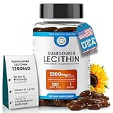 TRUEMED Organic Sunflower Lecithin 1200mg – Soy-Free Lecithin Supplement for Brain, Heart, Nerve & Liver Support, Cognitive Health, Non-GMO – 100 Softgels (Made in USA)