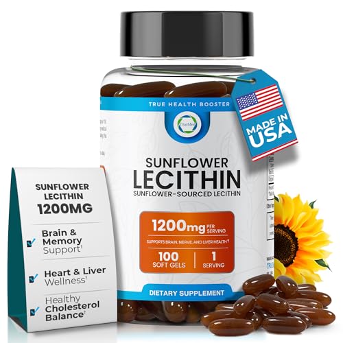 TRUEMED Organic Sunflower Lecithin 1200mg Soy-Free Lecithin Supplement for Brain Heart Nerve & Liver Support Cognitive Health Non-GMO 100 Softgels (Made in USA)