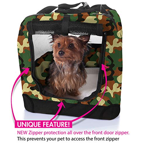 2PET Foldable Dog Crate - Soft, Easy to Fold & Carry Dog Crate for Indoor & Outdoor Use - Comfy Dog Home & Dog Travel Crate - Strong Steel Frame, Washable Fabric Cover (Medium 24in, Disguise Camo)