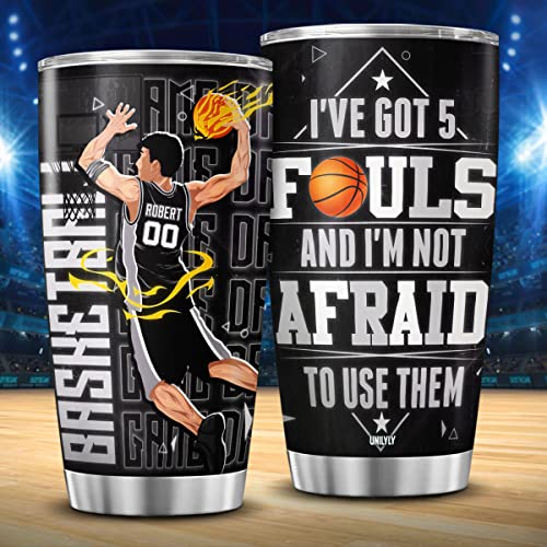Unilyly Personalized Basketball Team Players Coffee Tumbler Travel Mugs Custom Name Christmas Gifts For Men Boys Insulated Lid Vacuum Stainless Steel Cups Sports Fan Accessories #TOP2