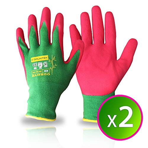 GRÜNTEK 2 Pairs Garden Gloves M/8 Bamboo Garden Work Gloves for Domestic and Commercial Use in Horticulture, Fishing, Building, Restoration