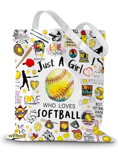 CEASQVAA Softball Gifts Canvas Tote Bag for Women Birthday Gift for Softball Lovers Stuff Accessories Reusable Bags