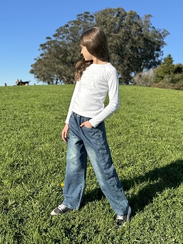 Rolanko Girls Baggy Jeans Distressed Denim Pants Elastic Waist Wide Leg Jeans for Girls Kids Loose Fit 4-14 Years4