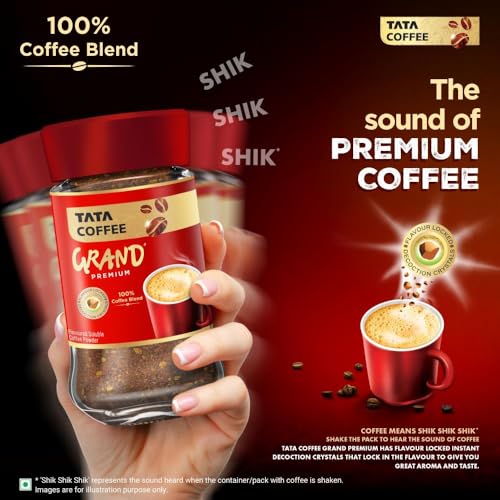 Image of Tata Premium Instant Coffee, 45g Jar, 100% Pure Coffee, With Flavour Locked Decoction Crystals, Rich Aroma & Great Taste