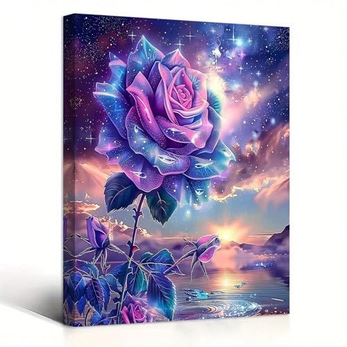 Impression sur toile de galaxie rose violette encadrée 70x100 cm pour décoration murale de salon