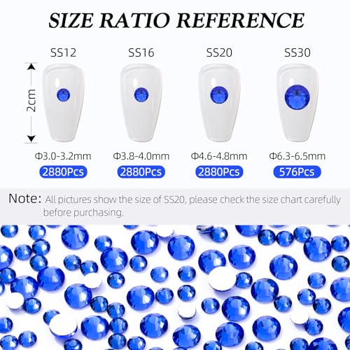 Image of Sapphire Flatback Rhinestones, Glass Rhinestones for Nail Art and Craft, Glue Fix, Loose Crystal Gemstones(Blue, SS12, 2880pcs, 2.9-3.0mm)