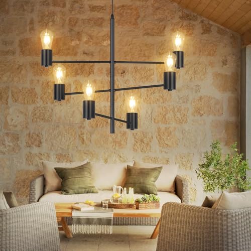ZMH Pendelleuchte Vintage Deckenlampe Hängend - Hängelampe 6 Flammig Kronleuchter Industrial Hängeleuchte Wohnzimmer Esstisch Deckenleuchte Schwarz Metall Pendellampe Retro für Esszimmer Schlafzimmer