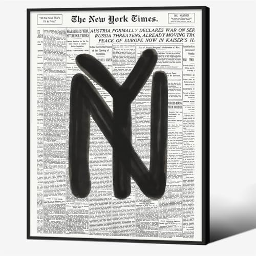 Black and White Newspaper Wall Art Vintage New York City Poster Trendy Minimalist Aesthetic Canvas Prints 12X16 inch Black Framed for Apartment Bedroom Wall Decor