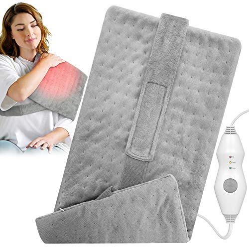 Manta Electrica para Lumbar y Espalda, Almohadilla Eléctrica con Funda Lavable, 3 Ajustes de Temperatura, Apagado Automático, Esterilla Electrica con Banda Elástica y Velcro para Mejor Fijación