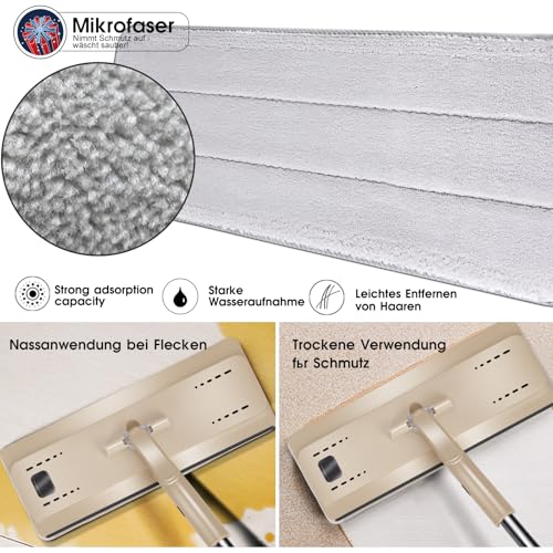 Masthome Wischmopp Set mit Eimer, Mikrofaser Bodenwischer Set mit Einstellbar Edelstahlgriff, 6 Mopp...