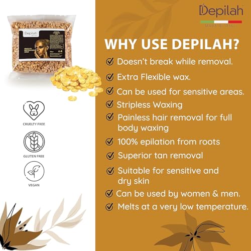 Image of Brazilian Face Wax For Women | 500 gm Golden Stripless Face Wax for Women | Full Body Hair Removal | Katori Beans Vegan | Non-Strip Formula | Suitable For Sensitive Areas
