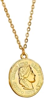 قلادة من الستانلس ستيل المطلي بالذهب عيار 21 قيراط من جوليا ستور، بتصميم الملكة الرومانية مزدوجة الوجه بتصميم عصري وانيق، سلسلة تشبه الجنيه الذهبي، ميدالية المشاهير، قلادة تذكارية انيقة يمكن تقديمها