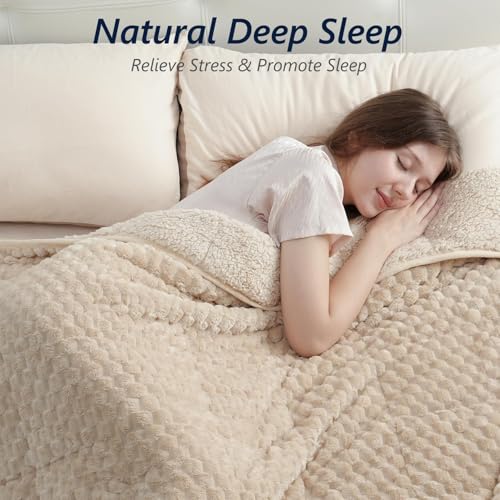 Image of Mr. Sandman Weighted Blankets for Adults Queen Size 20lbs, Warm Sherpa Fleece Throw Blanket for Sleep and Calm, Soft Cozy Heavy Bed Blanket with Jacquard Flannel, 60 x 80 Inches, Khaki