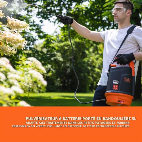 BLACK+DECKER - Pulvérisateur à Batterie 5L, Batterie Lithium 3,7V Rechargeable Pression 2 Bar Pulvérisateur Jardin