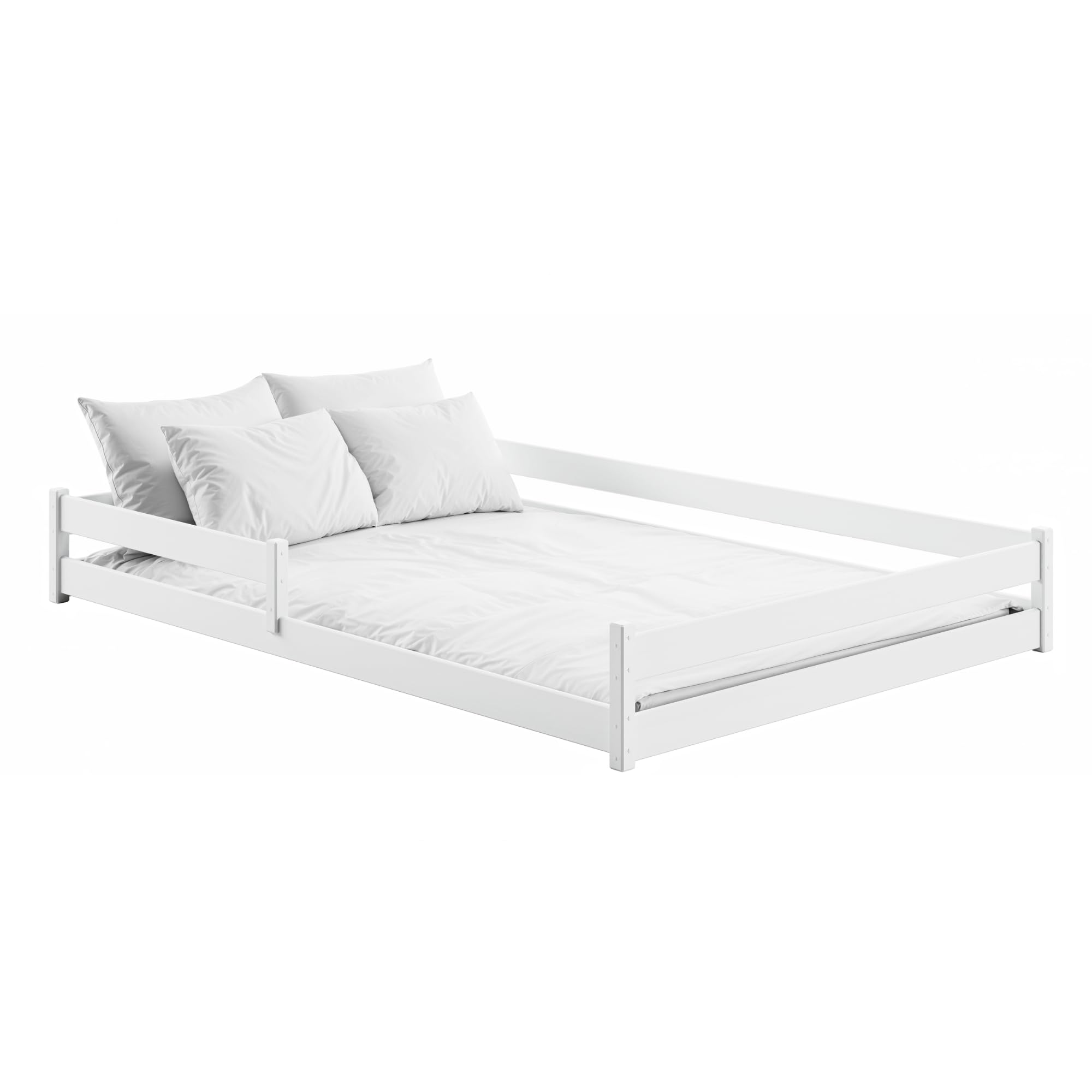 Kids Collective Kinderbett Bodenbett 140x200 cm mit Rausfallschutz & Lattenrost Montessori Bett Bed Gitterbett Kinder Jugendbett Einzelbett optional mit Matratze | weiß