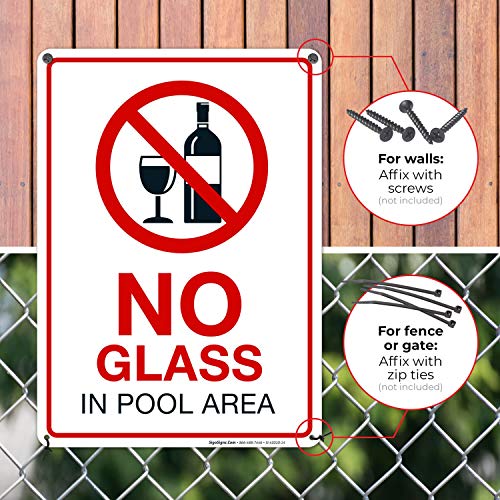 No Glass In Pool Area Pool Sign, 10X14 Inches, Rust Free .040 Aluminum, Fade Resistant, Made In Usa By Sigo Signs #TOP3