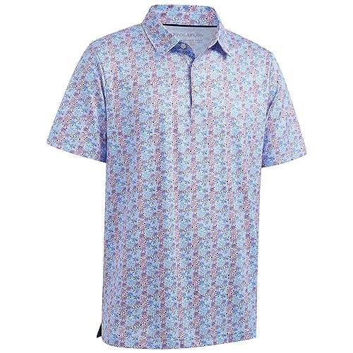 P POLAFLON Mens Golf Shirt for Men Moisture Wicking Quick-Dry Print Performance Golf Polos Men's Short Sleeve Polo Shirts for Men
