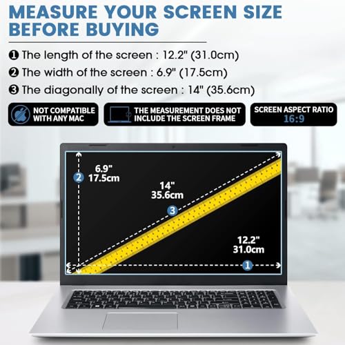 Image of ScreenGuard Compatible With Laptops With 14.0 inch Inch Diagonal With 16:9 Resolution, HP Pavilion 14, 14S, Aspire- Lenovo-Ideapad 14, ThinkPad-ThinkBook-Vivobook-Dell MSI Size : 310 mm X 175 mm