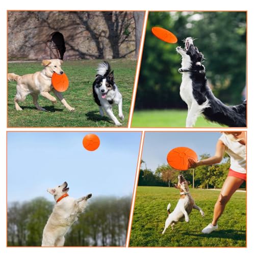 Zyren 3 Stück Hundefrisbee,18 cm Hunde Frisbee,Gummi Frisbee,Bodentarget Hund für Hundetraining, Werfen, Fangen und Spielen,Natürlichem Kautschuk, Weich und Sanft im Mund, Orange