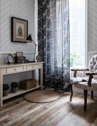 Rideaux opaques d'exception en coton lourd marbre noir 150x160cm style chic avec franges - 3