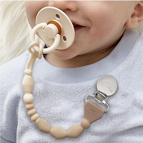 Itzy Ritzy Silicone Pacifier Clip; 100% Food Grade Silicone Pacifier Strap with Clip Keeps Pacifiers, Teethers & Small Toys in Place; Features One-Piece Design & Cord (Toast Ombre)