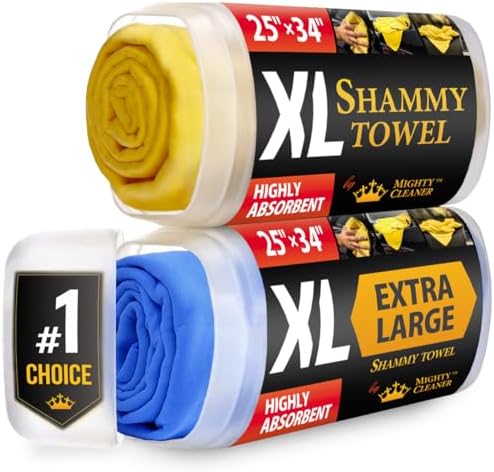 Premium XL Shammy Towel for Car - 2pk (34”x25”) - Super Absorbent Chamois Cloth - Spots & Scratch-Free - Reusable Car Drying Towels