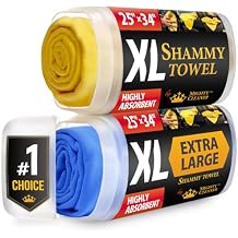 منشفة شامي فاخرة XL للسيارة - 2pk 34x25 - قماش شمواه فائق الامتصاص - بقع وخالية من الخدوش - مناشف تجفيف السيارة القابلة لإعادة الاستخدام