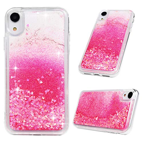 MOLLYCOOCLE iPhone XR 6.1 Case, Liquid Quicksand Sparkle Stars Floating Transparent Clear Case Crystal Cactus Back Bumper Soft Case for iPhone XR 6.1, Pink Marble