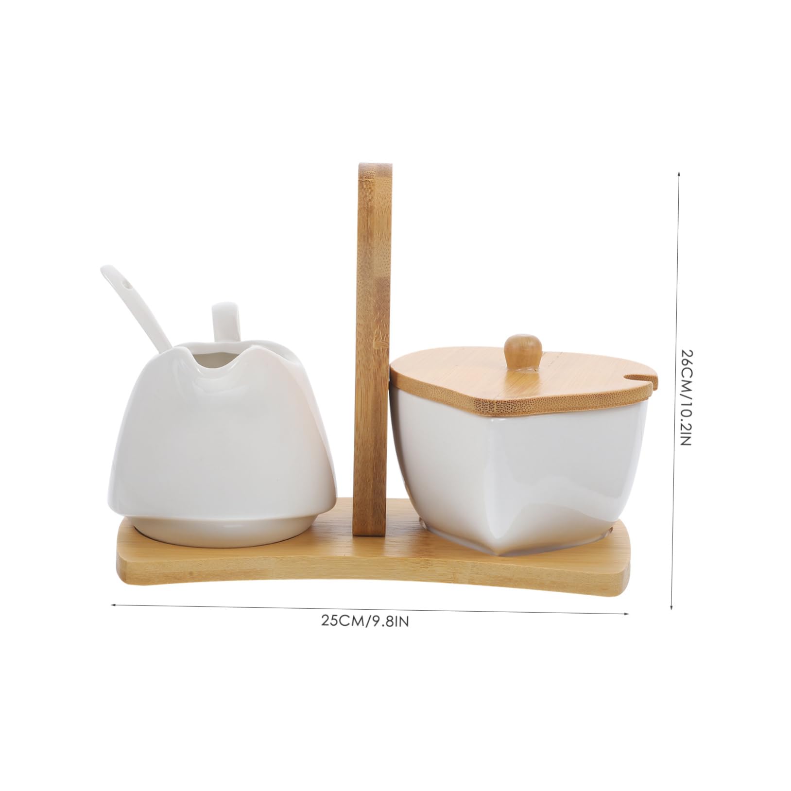 Azucarero y Jarra Cerámica Jarra Leche y Azucarero y Bandeja Bambú Diseño Simple Decoración Hogar