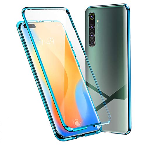 BiubiuCase for Realme 6 Pro 4G [6.6 inch] Metal Magnetic Case, Aluminum Alloy Frame Tempered Glass Phone Case for Realme 6 4G [6.5 inch] (Realme 6 Pro,Blue)