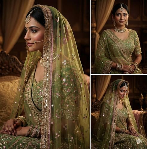Image of Navti Creations Women's Lightweight Net Dupatta With Sequence Embroidery & Kiran Border (Length 2.25m)