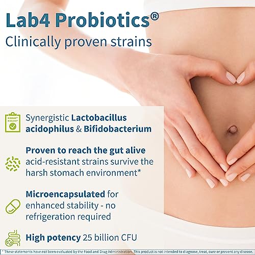 Live Cultures+ Lab4 Probiotics & Prebiotic, Vegan Lactobacillus Acidophilus & Bifidobacterium, Guaranteed 25 Billion Cfu, Non-Bloating Gut Health Support For Men & Women, 30 Capsules, By Igennus #TOP2