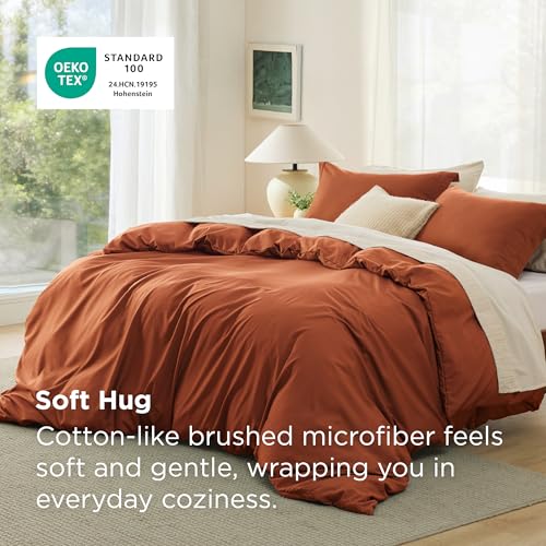 Image of Bedsure Duvet Cover Oversized King Size - Soft Double Brushed Bedding Set for Kids & Adults, Zipper Closure, 3 Pieces, Includes 1 Duvet Cover (120 inchx98 inch) & 2 Pillow Shams, NO Comforter, Terracotta