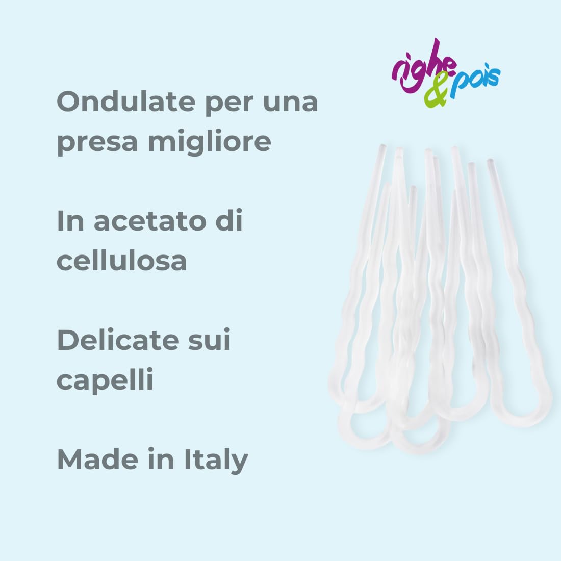 Righe e Pois Forcine Per Capelli Donna Ondulate Fermacapelli Made in Italy, 18 Forcelle Capelli Chignon Classiche in Acetato di Cellulosa - Set da 18 Fermacapelli 7 CM (Trasparente)