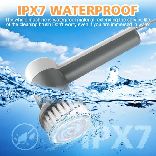 Rechargeable Electric Spin Scrubber, Cordless Cleaning Brush with Long Handle and 3 Replaceable Brush Heads Shower Scrubber for Bathroom Tub, Floor, Tile, Kitchen, Car Wash - Image 4