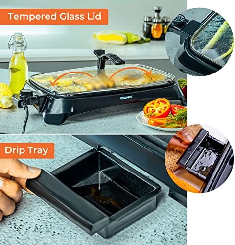 Geepas 1600W Electric Barbecue Grill | 2-in-1 Grill with Hot Plate, Smokeless Indoor BBQ Electric Grill and Griddle Hot Plate with Built In Drip Tray | Adjustable Temperature | 2 Year Warranty
