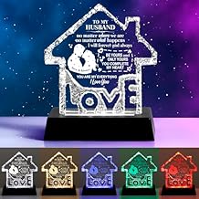 Christmas Anniversary Birthday Gifts for Husband from Wife, Crystal with Colorful LED Engraving Presents for Husband, Love House Shape Crystal Decor for Christmas Day for Men Him