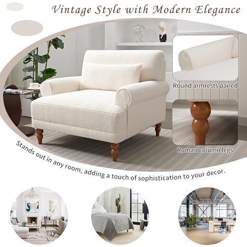 Sillón con brazos circulares beige y tela boucle miniatura 5
