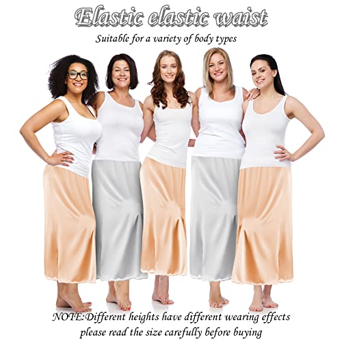 Jiuguva 2 Pieces Half Slip 36 In Lace Long Underskirt Women's Satin Half Slip Half Slips For Under Dresses(Beige,Xx-Large) #TOP3