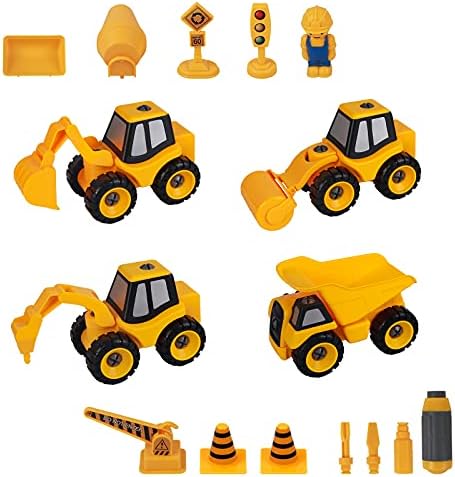DeXop Construction Toy,Children's Construction Vehicles take Apart Toys,Excavator,Roller,Dump Truck,Drill Rig,Suitable for 3-7 Year Old Boy and Girl