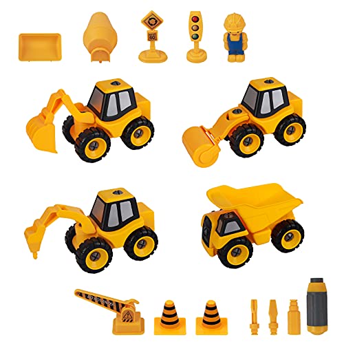 Dexop Construction Toy,Children's Construction Vehicles Take Apart Toys,Excavator,Roller,Dump Truck,Drill Rig,Suitable For 3-7 Year Old Boy And Girl #TOP3