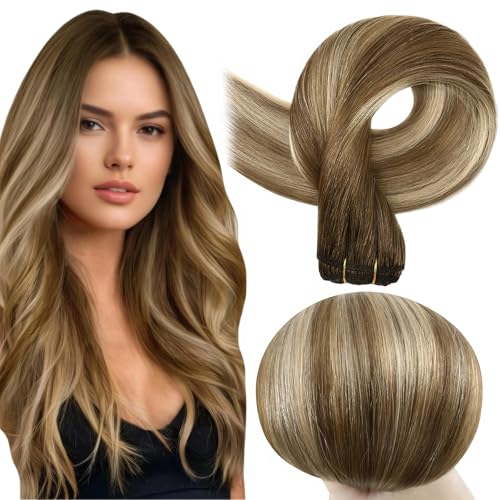 Image of Full Shine Weft Hair Extensions For Women 20 Inch 105G, Sew In Human Hair | Sew In Weft Extensions, Soft Straight Hair, Color 4 /27 /60 /8, Length And Fullness Boost