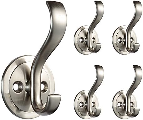 Franklin Brass Coat and Hat Hook with Round Base Wall Hooks 5-Pack, Satin Nickel, B42307M-SN-C