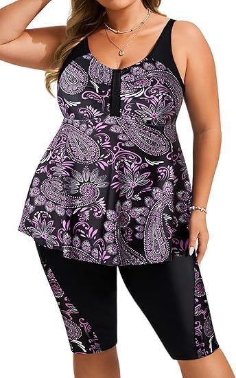 Hanna Nikole Tankini Damen Große Größe Bauchweg Bademode Push Up Tankini Zweiteiliger Set Hohe Taille Sommer Badeanzüge Tankini Oberteil mit Badeshorts