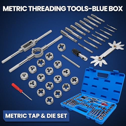 80 PCS Tap and Die Set SAE and Metric, Standard and Metric Threading Tool Kit for Internal and External Threads, Tap & Die Sets with Wrenches for Automotive, DIY, and Metal Repair