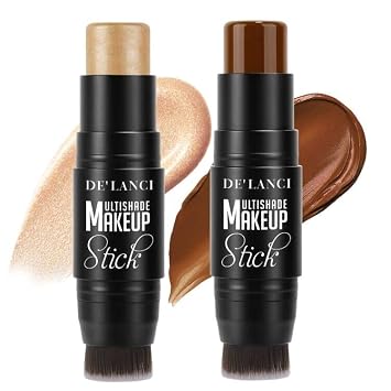 Contour Highlighter Makeup Stick, DELANCI 2 PCS Cream Contour Highlighter Sticks with Brush, New Updated Moisturize Highlighter and Bronzer Stick, Face Contour Concealer Makeup For Girls Beginners#1