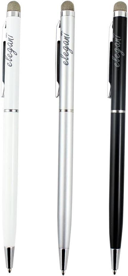 Dual Function Slim Twist Conductive Microfiber Fabric Capacitive Stylus Rollerball Ink Pen (3 PACK)